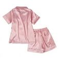 thumbnail image 3 of Little Girls Boys Button Down Pajama Sets Kids Satin Silk Short Sleeve Sleepwear 4-14Y, 3 of 8