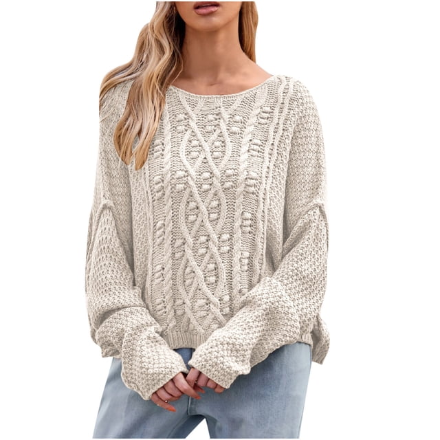 Yuyuzo Womens Sweaters Long Sleeve Pullover Round Neck Striped Knitted Tops Winter Casual Solid Color Sweaters