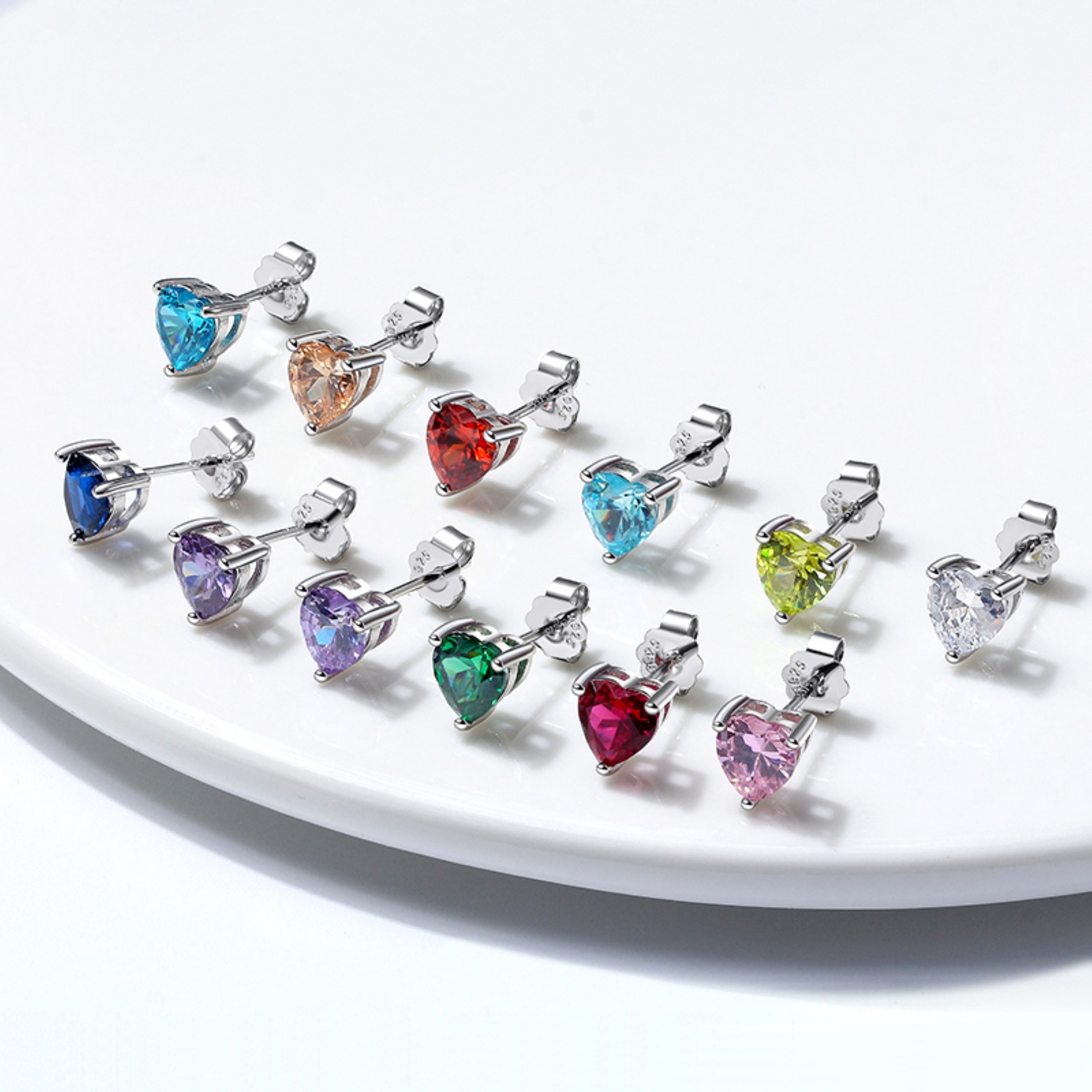 Bellitia Jewelry 925 Sterling Silver October Birthstone Heart Stud Earrings for Women, Gemstone Earring with Pink Tourmaline Anniversary Birthday Jewellery Gift