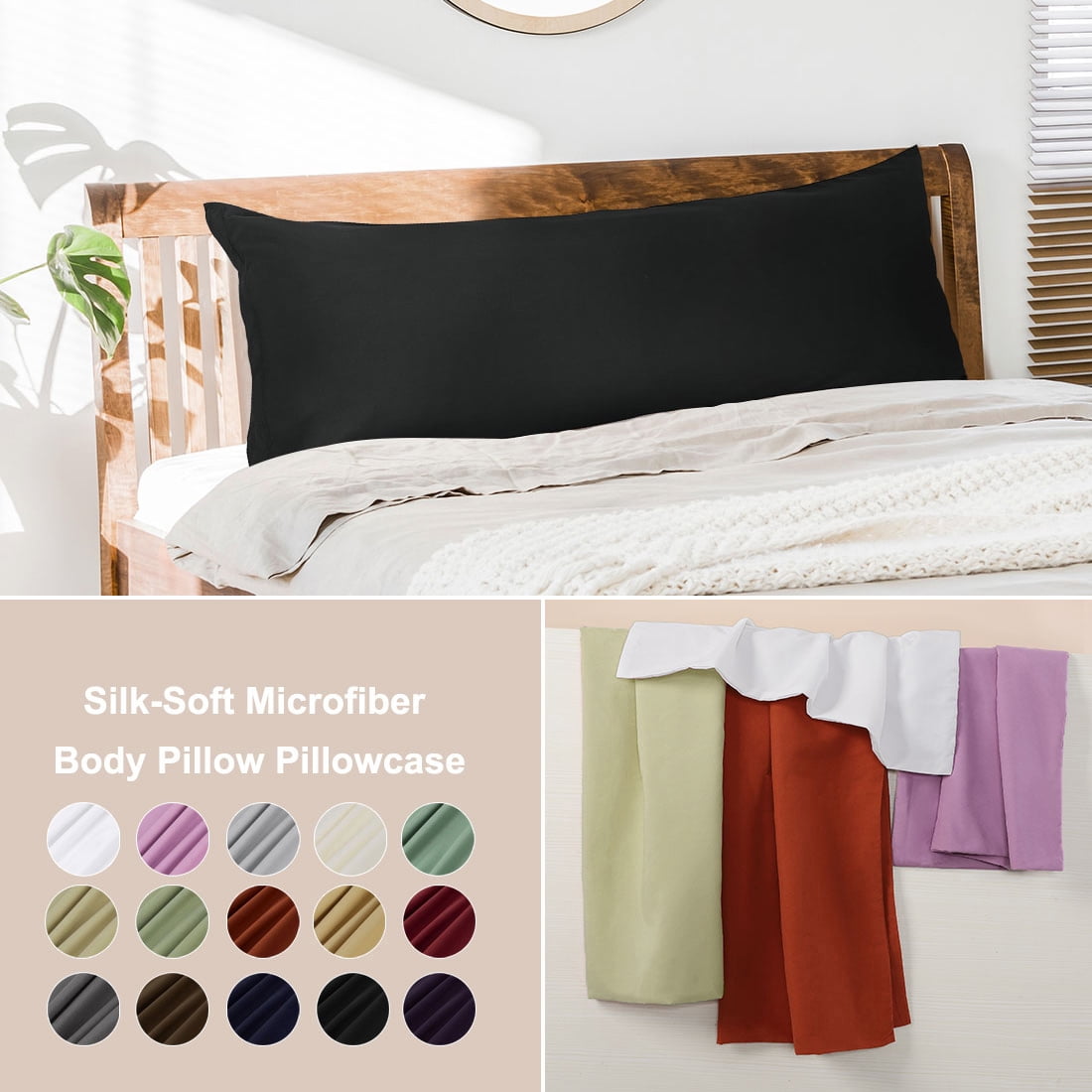Unique Bargains 2 Packs Brushed Microfiber Body Pillowcase Black 20" x 60"