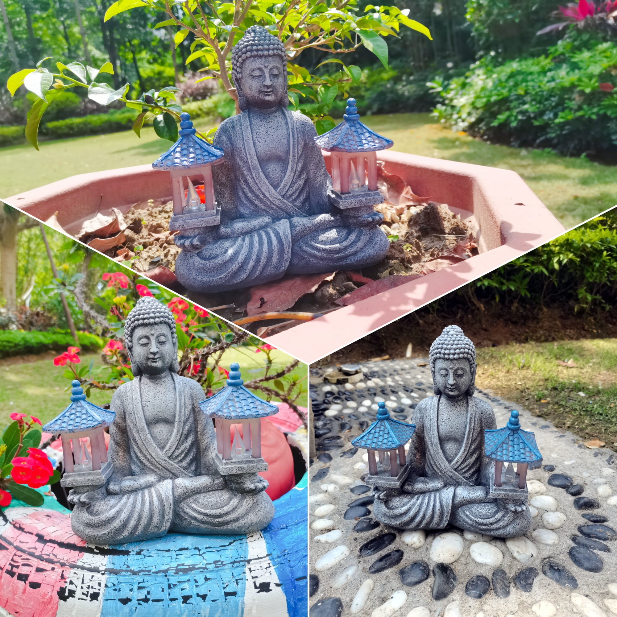 Outdoor Decor Zen Figurine Statue with Solar Lights, Zen Sculpture for Patio Yard Garden Decoration, Mother's Day Gift