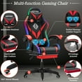 thumbnail image 3 of Hoffree Gaming Chair with Speakers PU Leather Office Chair with Footrest and LED Lights Ergonomic Gamer Chair with Massage Lumbar Support and Headrest Adjustable Swivel for Home Office 300lb, 3 of 11