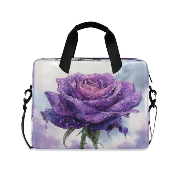 16" Laptop Briefcase, Detachable Anti-Slip Shoulder Strap, Multi-Compartment Work Travel Bag A Beautiful Purple Rose Portrait