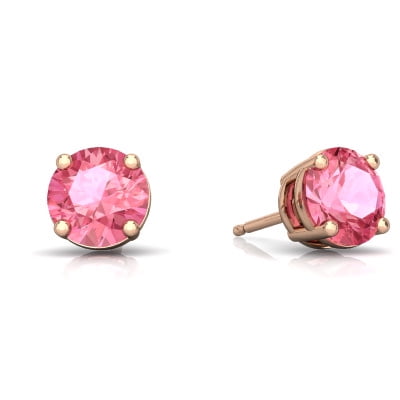 24k Rose Gold Plated 2 Cttw Pink Sapphire Round Stud Earrings