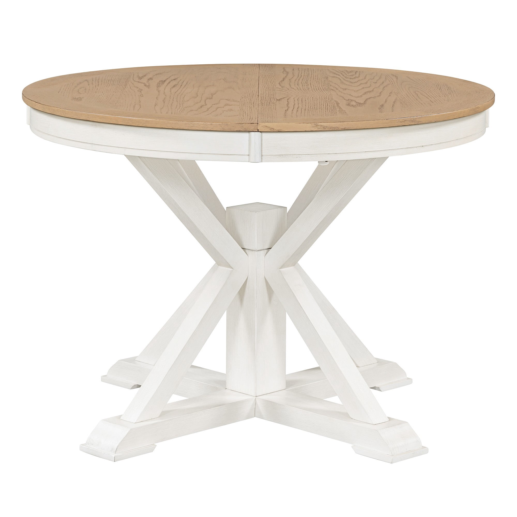 Aukfa Extendable Dining Table for 6, 42"-54" Round Kitchen Table with Butterfly Leaf for Dining Room/Living Room, Antique White