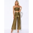 thumbnail image 4 of DARING DIVA Women's Metallic Party Club Flare Pants Cropped Tops Outfits XS Black Gold, 4 of 6
