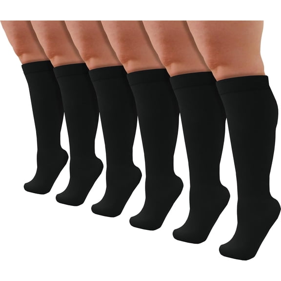 QIANJI Womens Queen Size Trouser Socks, 6 Pairs Knee High Dress Socks Stretchy Silky Soft wide calf socks for women