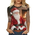 thumbnail image 2 of Xdegoge Christmas Shirt for Women 3/4 Sleeve Santa Funny Graphic T-Shirt Crewneck Vintage Casual Tops Pullover Family Holiday Casual Blouse Gifts 2025 Fall Winter Festival Clothes Fit Party, 2 of 7
