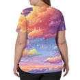 thumbnail image 5 of Dweltoz Women's Scrub Top Cute Print Short Sleeve Scrub Shirts Stretch V-Neck Tops Classic Fit Fade Resistant Scrubs With 2 Pockets,Purple Pink 4XL, 5 of 5