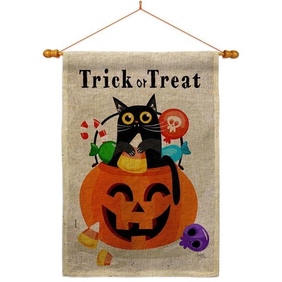 Breeze Decor HS120267-DB-03 Silly Halloween Kitty Falltime 28 x 40 in. Double-Sided Decorative Horizontal Flags for Decoration Banner Garden Yard Gift