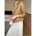 thumbnail image 5 of Chaqueta de cuero genuino para mujer, chaqueta de primavera y otoño de 2024, nueva moda, abrigo corto de piel de oveja con cuello entallado y cruzado, 5 of 5