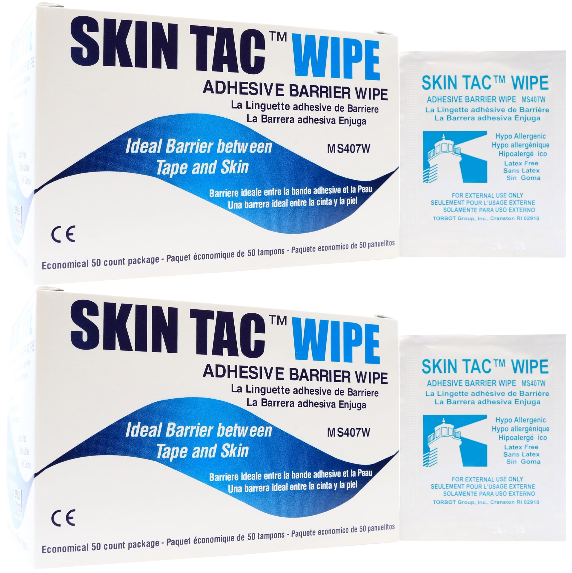Skin Tac Adhesive Barrier Wipes Box of 50 Pack of 2