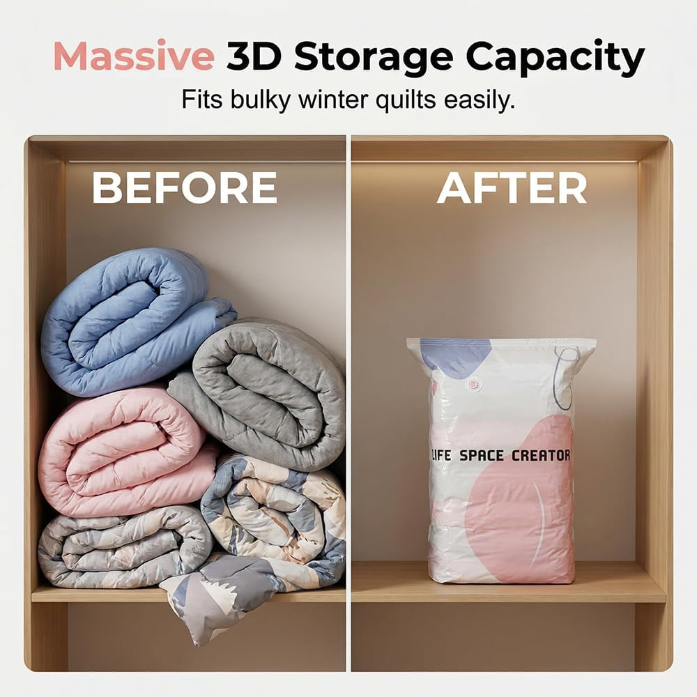 Better Life Space Bags, No Pump Vacuum Storage Bags for Clothes