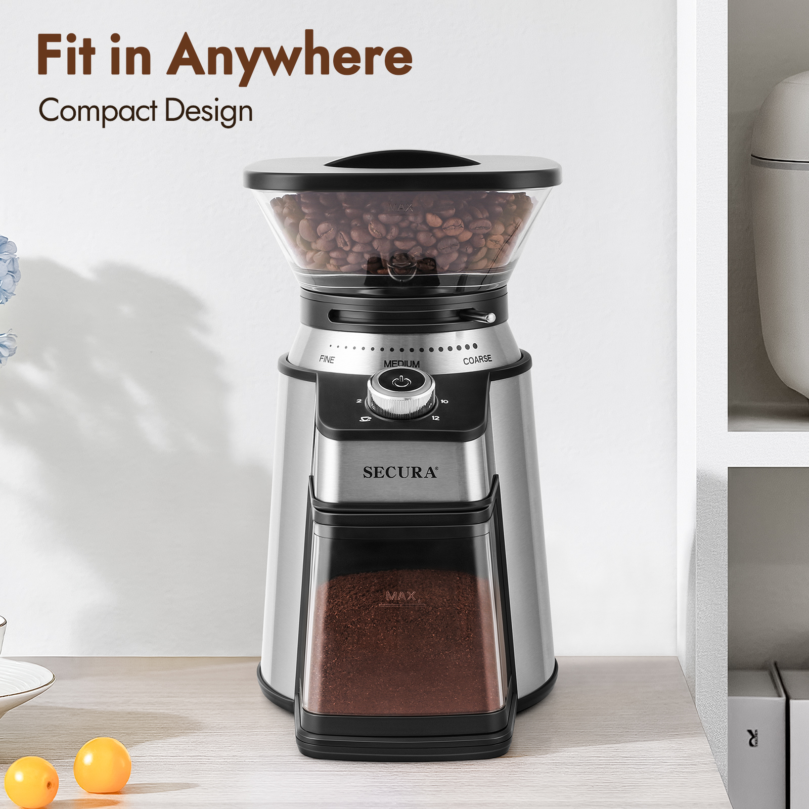 Secura Electric Conical Burr Coffee Grinder With 17 Grind Settings From French to Espresso, Black