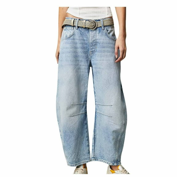 YYDGH Wide Leg Baggy Jeans Women Casual Loose Mid Waist Denim Pants 90s Boyfriend Denim Bloomers Girlfriend Barrel Jeans