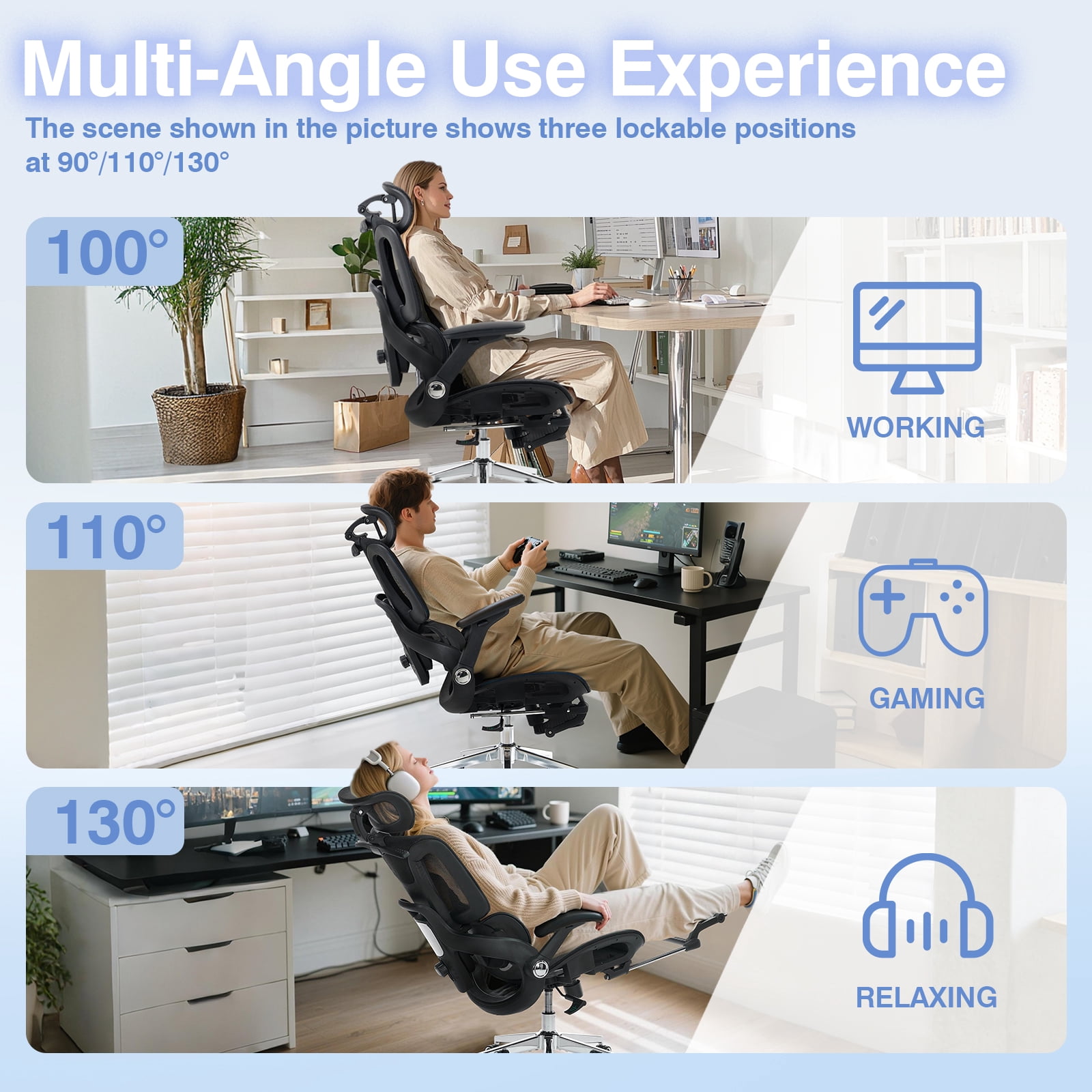 Czlolo High Back Ergonomic Mesh Office Chair with Footrest, 4D Armrests, Adjustable Lumbar Support, Black