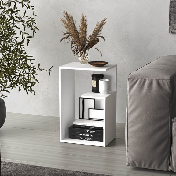 White 3-Tier Side Table with Storage for Living Room, 25 Tall MDF End Table