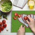 thumbnail image 3 of Groovy Cutting Board, Heart Illustration on Paisley Background Centre of Love Nutrient Retro Design, Decorative Tempered Glass Cutting and Serving Board, Large Size, Green White Pink, by Ambesonne, 3 of 5