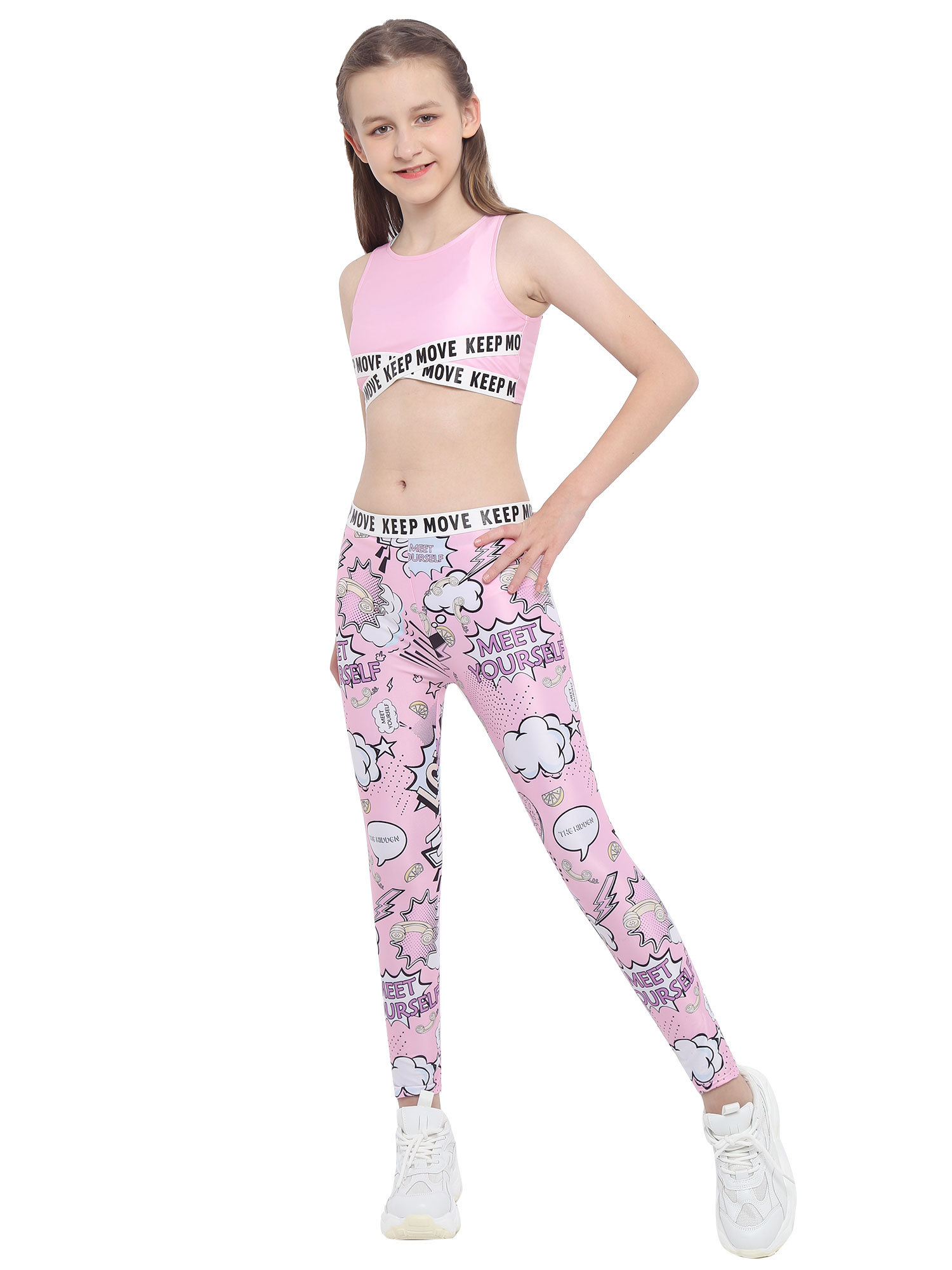 Survêtement Enfant Fille été - Crop Top, Sweat à Capuche Et Leggings Pour Danse, Yoga, Fitness