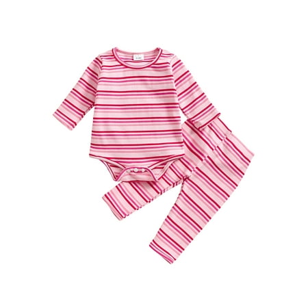 

Baby Boys Girls Fall Outfits Long Sleeve Stripes Print Romper + Pants