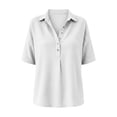 thumbnail image 7 of Naotn Summer Shirts for Women Fashion Casual Loose Fit Solid Color Snap Button Lapel Neck Short Sleeve Tops Trendy Vacation Beach Blouses, 7 of 7