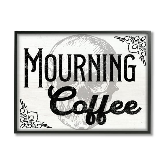 Stupell Industries Mourning Coffee Skull Holiday Painting Black Framed Art Print Wall Art, 14 x 11