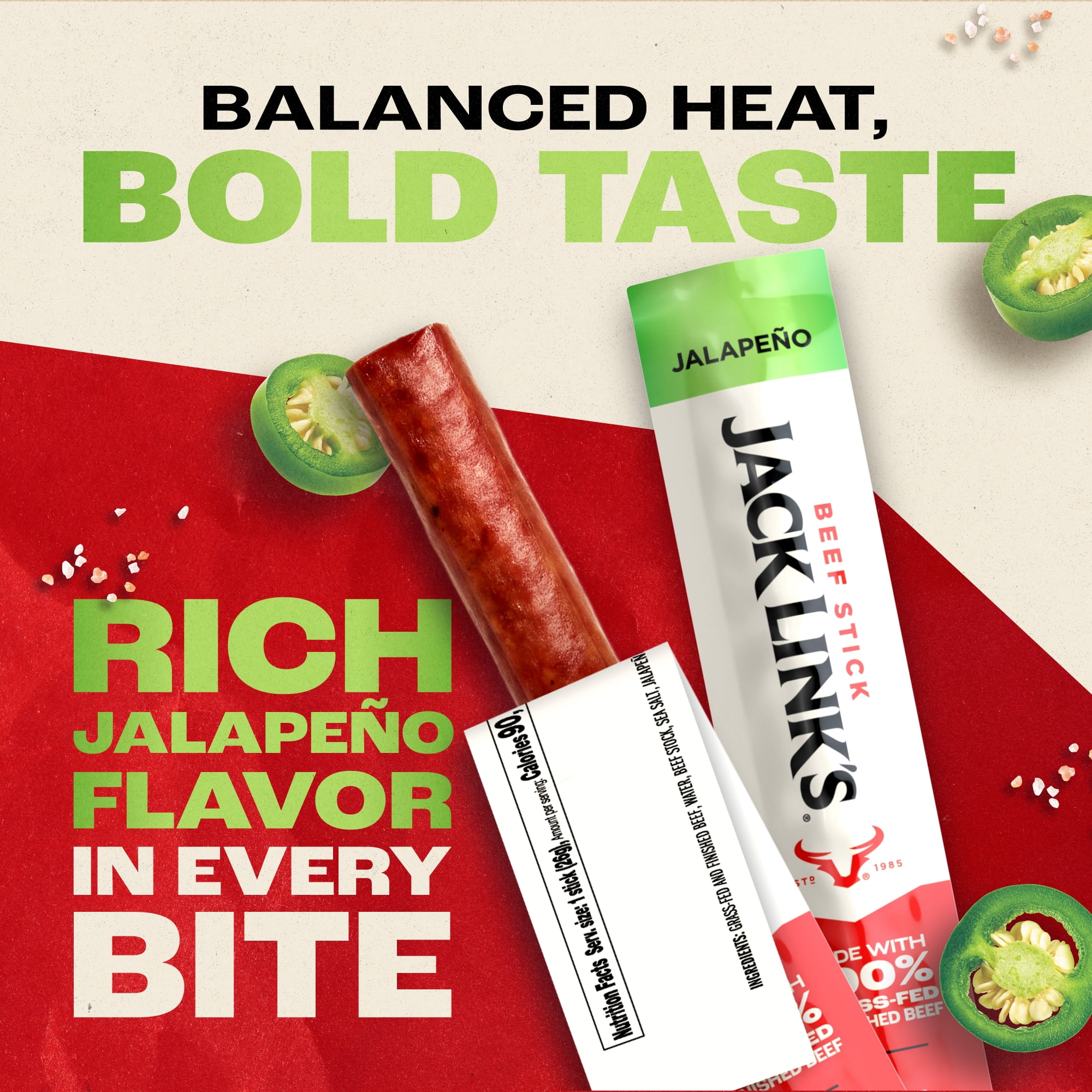 Jack Link’s Grass-Fed & Finished Jalapeño Beef Sticks, .92 Ounce Stick