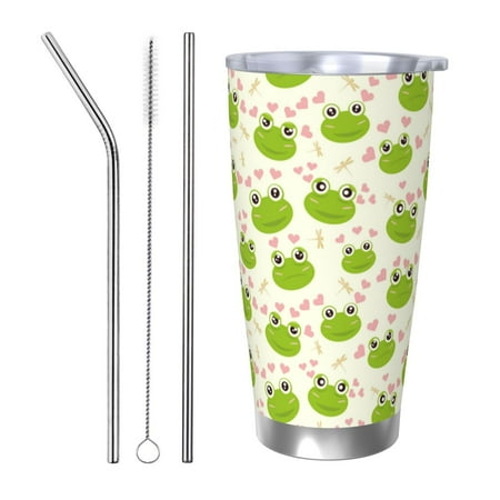 

Ocsxa Green Frog Pattern 20oz Travel Coffee Mug with Flip Lid Stainless Steel Insulated Insulated Coffee Mug Thermal Cup with Splash Proof Sliding Lid-Straw Three-piece Set
