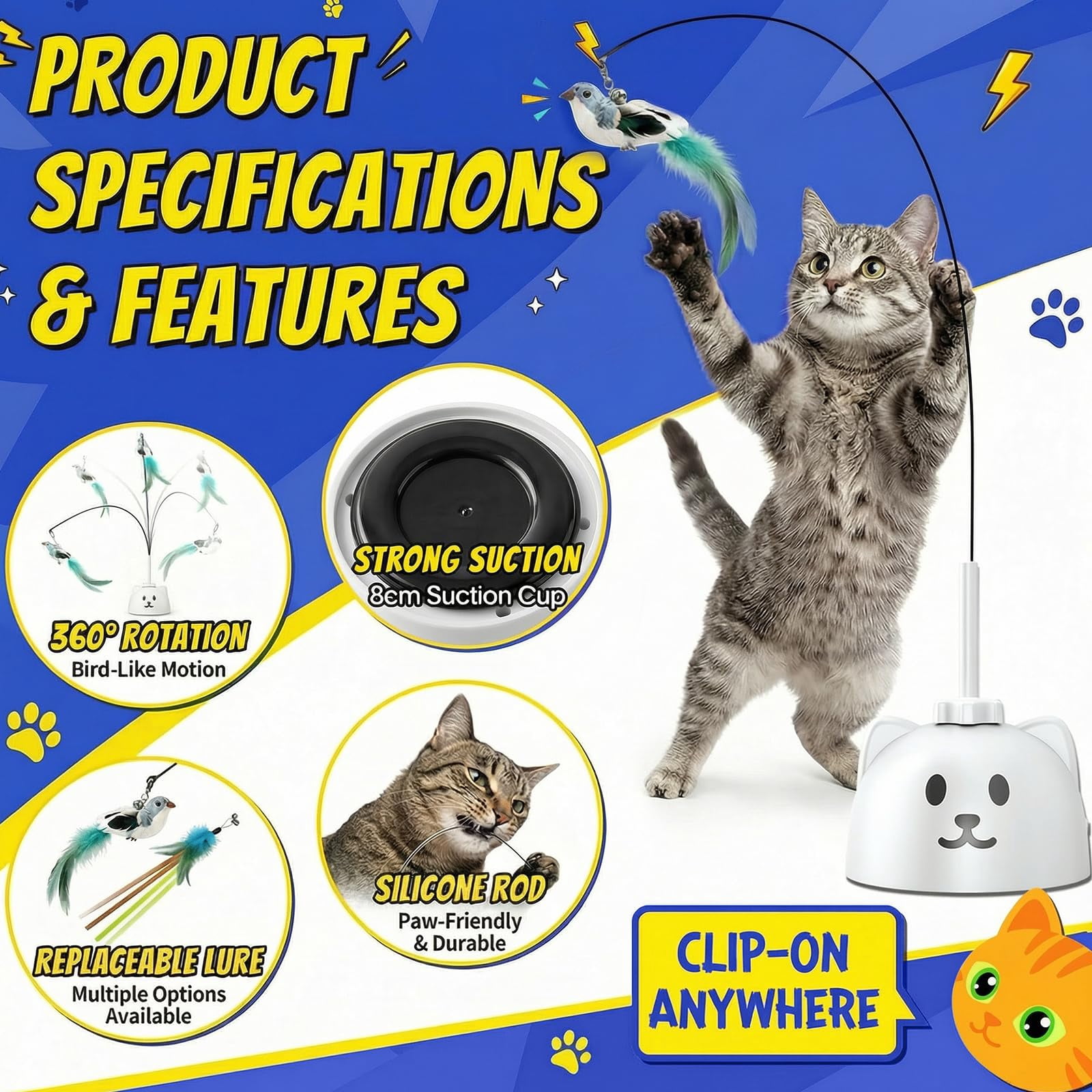 Interactive Cat Toys For Indoor Cats - Automatic Flying Bird  Usb Rechargeable Electric Teaser With Strong Sticky Base Smart Motion Self-play Bored Cats(green)