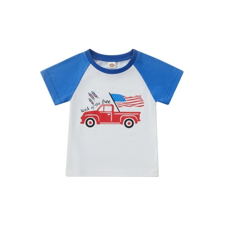 

Wassery 4th of July Toddler Baby Girls Boys T-shirt Cartoon Car Letter Flag Print Short Sleeve Round Neck Summer Breathable Tops Tees Independence Day Outfits Clothes 6M-5T