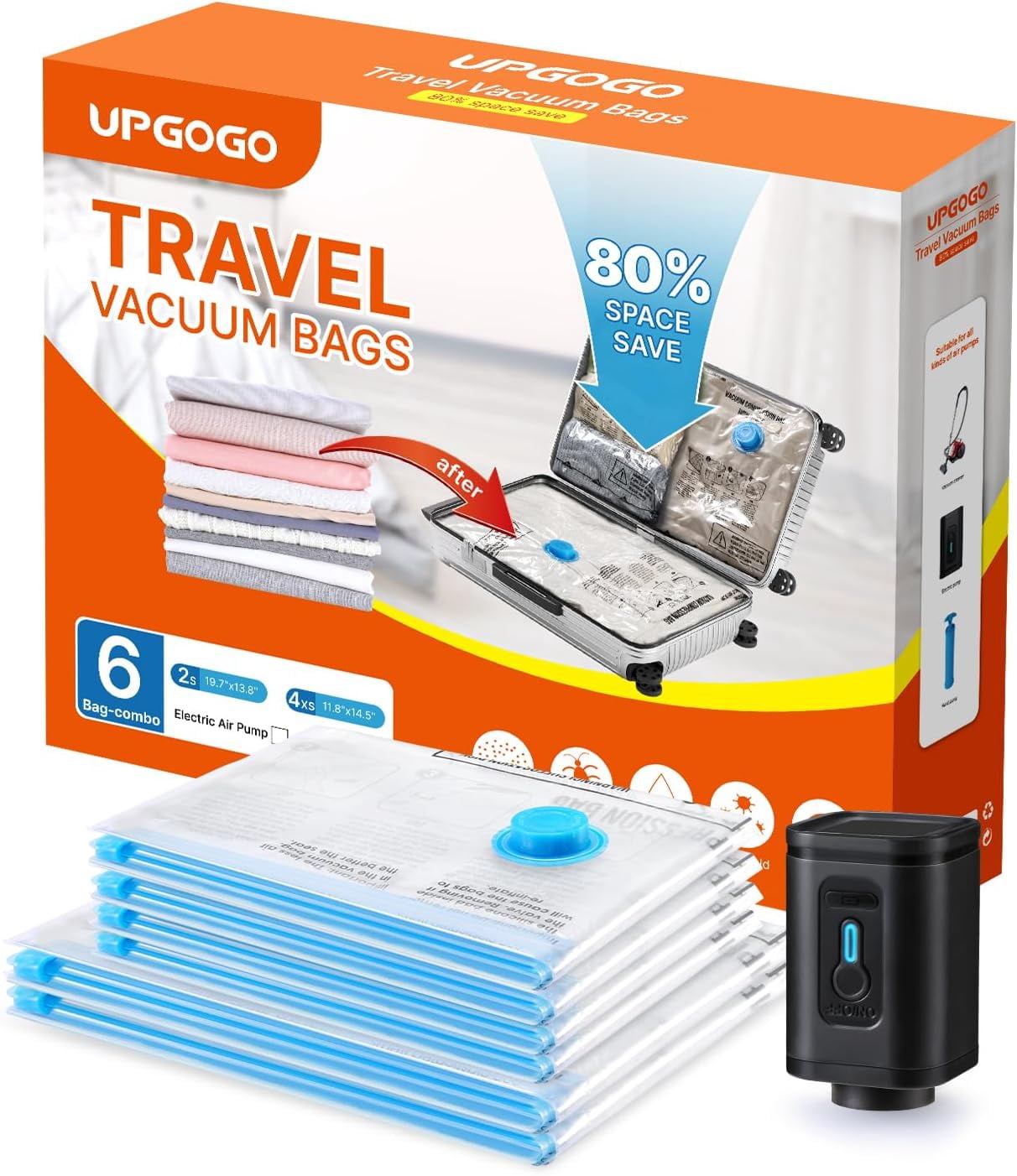 Lot De 6 Grands Sacs De Rangement Sous Vide - Économise 80% D'Espace, Pompe Manuelle Incluse