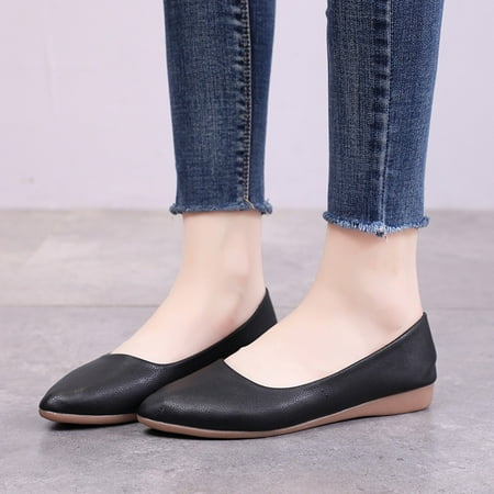 

ERTUTUYI Fashion Women Pointed Toe Slip-On Shoes Solid Color Jobs Single Shoes Peas Shoes Black 40