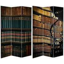 Oriental Furniture 6 Ft tall Double Sided Library Canvas Room Divider, 3 panel