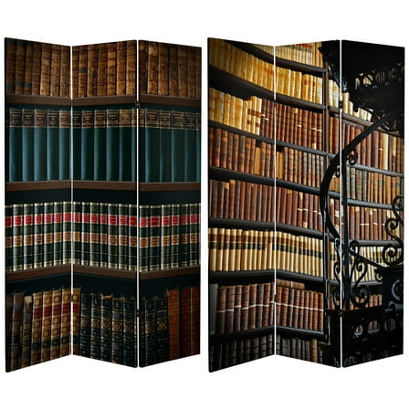 Oriental Furniture 6 Ft tall Double Sided Library Canvas Room Divider, 3 panel