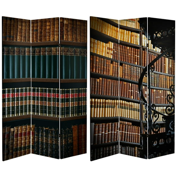 Oriental Furniture 6 Ft tall Double Sided Library Canvas Room Divider, 3 panel