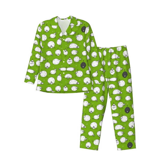 Balery Funny Sheep Doing Yoga Pijama para Hombre de Dos Piezas con Manga Larga, Conjunto de Dormir y Descanso Suave con Bolsillos-Medium