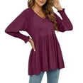 thumbnail image 7 of JGGSPWM Women's Loose Ruffle Hem Cuff Long Sleeve Blouse High Low Peplum Top Solid Elegant Pullover Shirts Wine XXL, 7 of 7