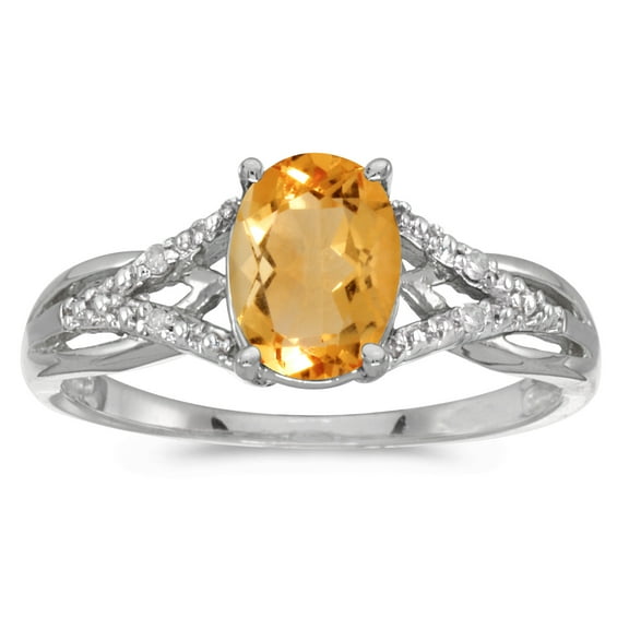 10k White Gold Oval Citrine And Diamond Ring