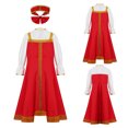 thumbnail image 1 of Miutii Robe Traditionnelle Russe pour Filles Tenues de Danse Robes à Manches Courtes avec Ensemble Sarafan Rouge 150/TG, 1 of 7