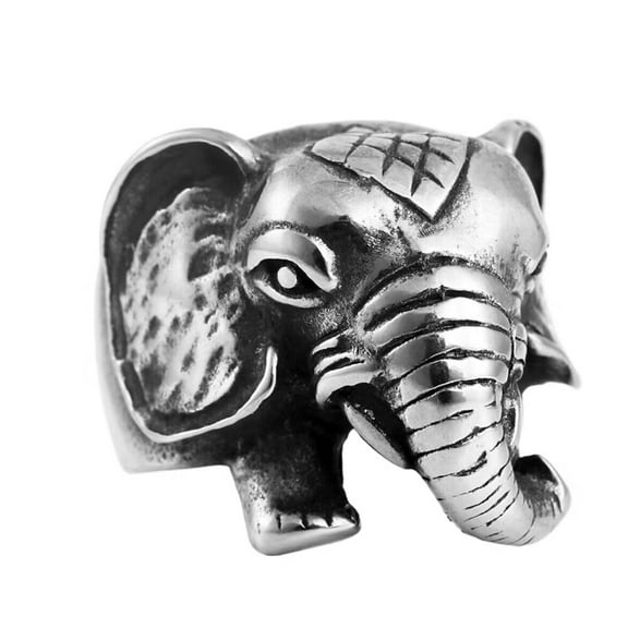 PAURO Men's Vintage Gothic Stainless Steel Rings Elephant Head Biker Rings Punk Style Silver Size 7