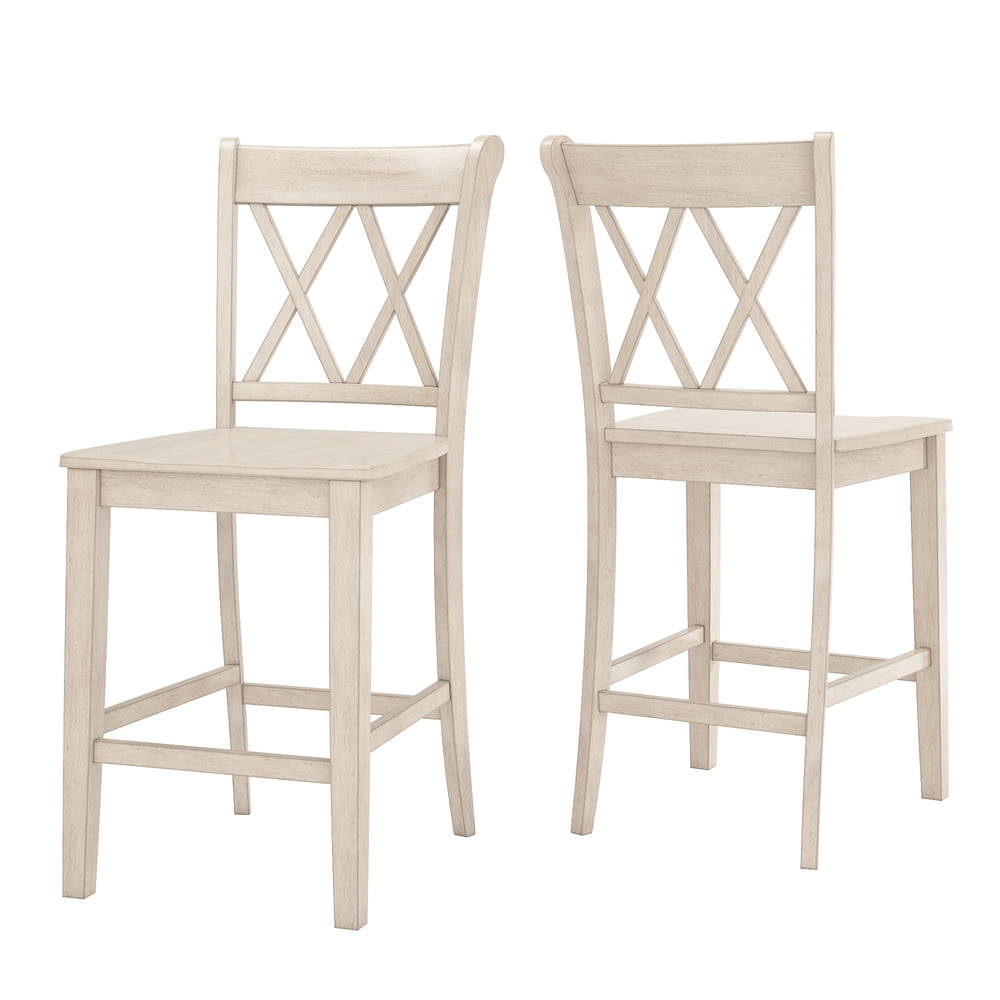 Weston Home Farmhouse Vintage Double X Solid Wood Counter Height Chair, Set of 2, Antique White