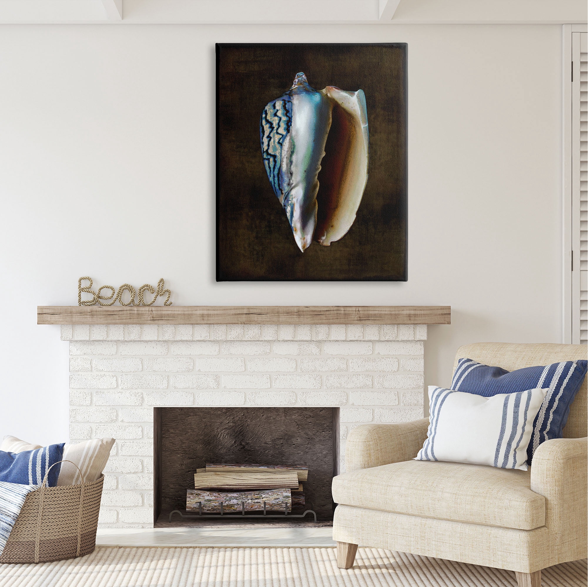Stupell Industries Conch Shell on Black Nature Painting Gallery Wrapped Canvas Print Wall Art, 36 x 48