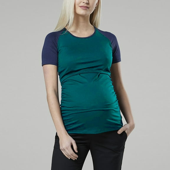 Nursing Tops Summer Breastfeeding Tshirt Short Sleeve Soft Feeding Tee for Women Green L