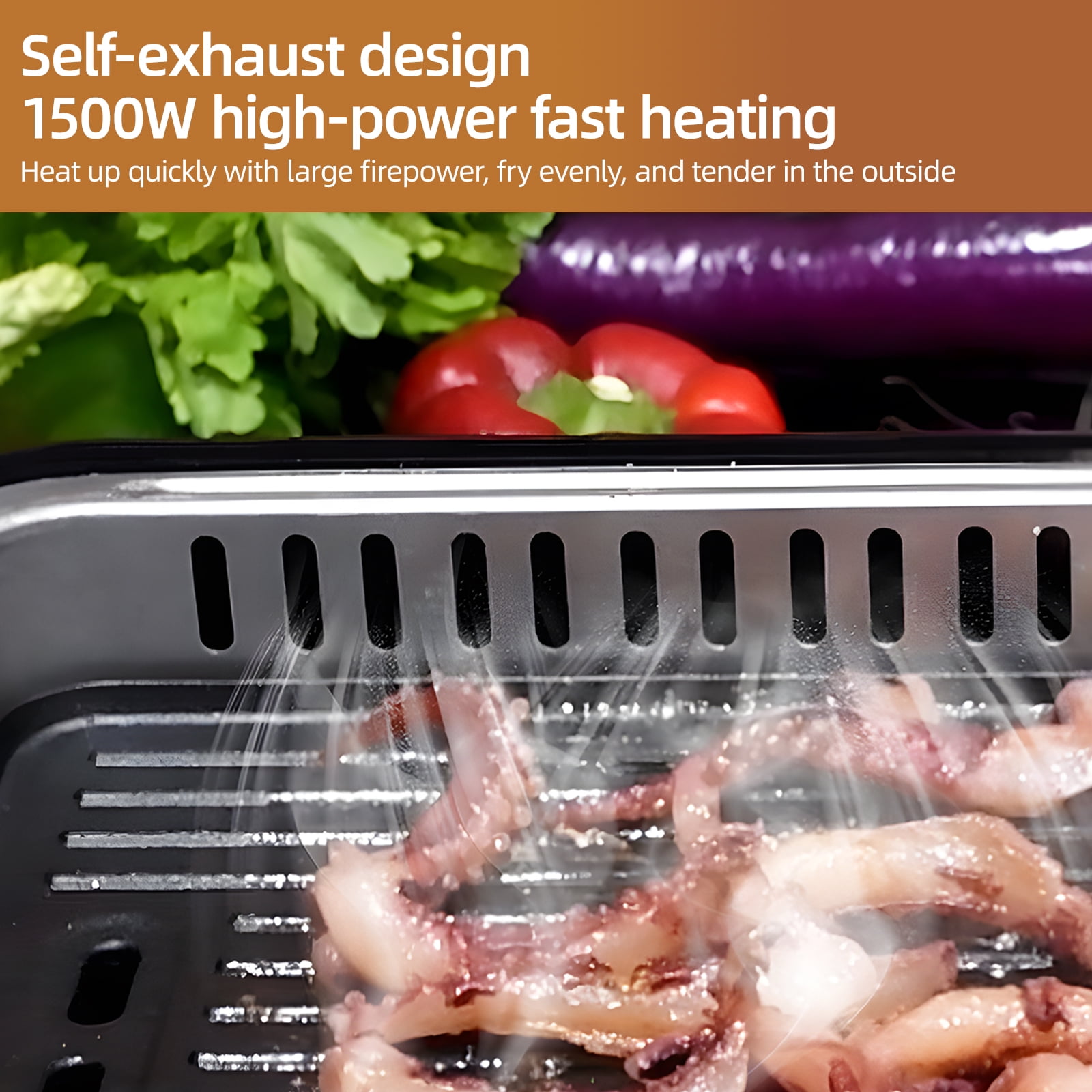 Electric Smokeless Indoor Grill with Non Stick Cooking Plate and Adjustable Temperature Knob from Warm to Sear Dishwasher Safe 1500W Smokeless BBQ