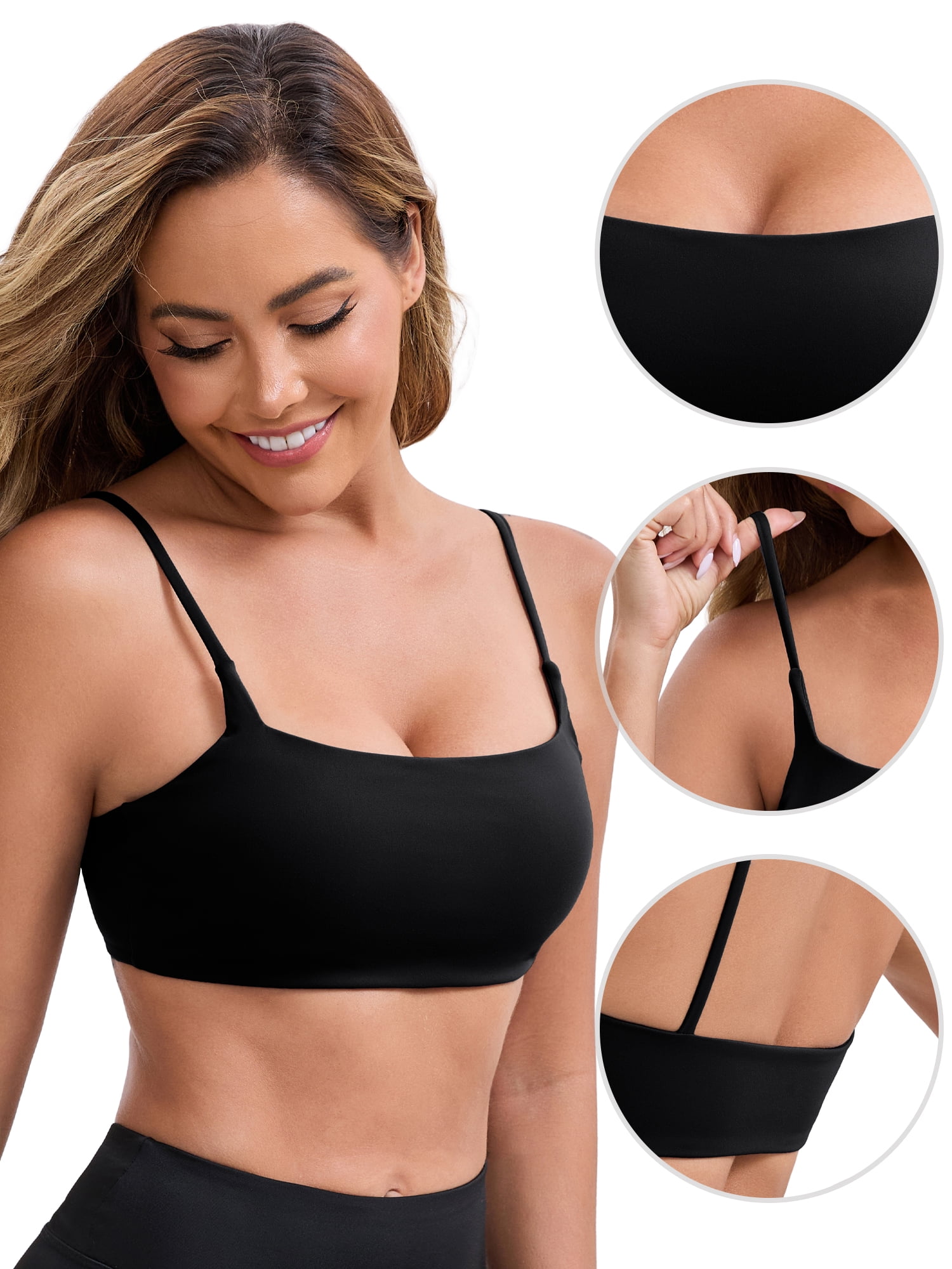 DARING DIVA Square Neck Wirefree Padded Push-Up Athletic Bra S Black
