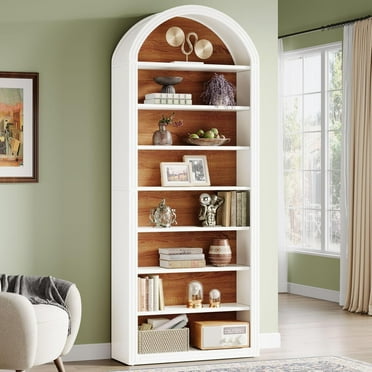 Tribesigns 78.7" Tall Arched Bookshelf, Modern White 8-Tier Bookcase with Storage Shelves for Living Room, Bedroom