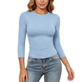 thumbnail image 3 of Arlun Womens 3/4 Length Sleeve Tight Tops Crew Neck Casual Slim Fit T-Shirts Solid Color Basic Tees Stretchy Soft Comfortable Trendy Summer Going out Top for Daily Wear 1-Sky Blue XL, 3 of 6