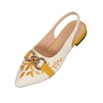 thumbnail image 2 of Samdudou Dress Shoes for Women Closed Toe Pointed Front Slingback Flats Canvas Texture Elegant Botanical Embroidery Chunky Chain Link Hardware Office Evening Party Shoes, 2 of 9