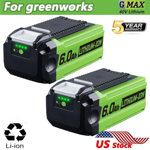 2 Pack 40V 6.0Ah Lithium-Ion Battery Replacement for Greenworks 29472 29462 2901319 25302 24322 Cordless Power Tools