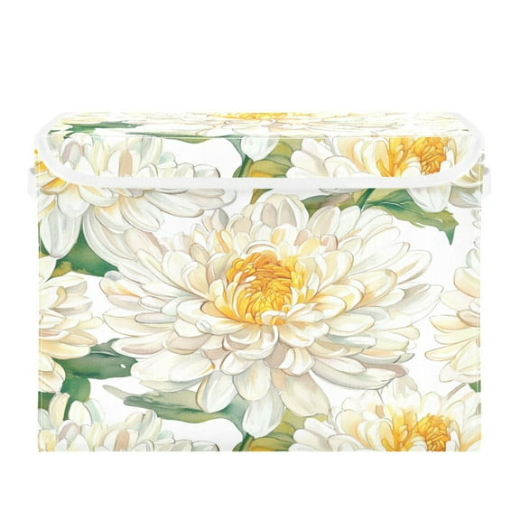 Storage Box With Lid 16.5x12.6x11.8In Foldable Stacked Household Storage Box Chrysanthemums White